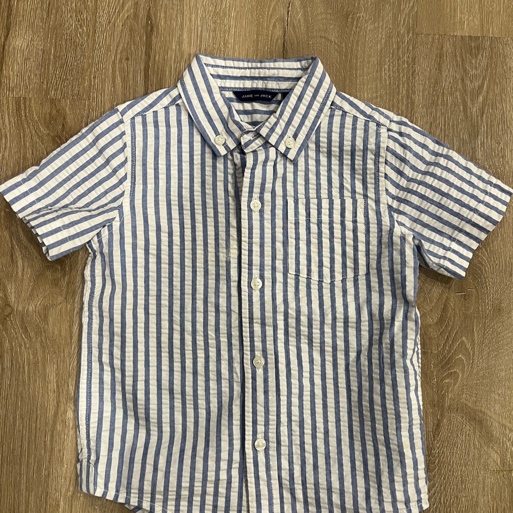 Janie and Jack Seersucker blue & white Shirt